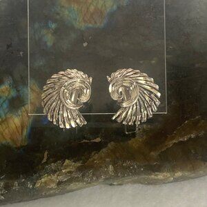 VTG Avon Sterling Silver 925 Diamond Cut Fan Swirl Clip On Earrings